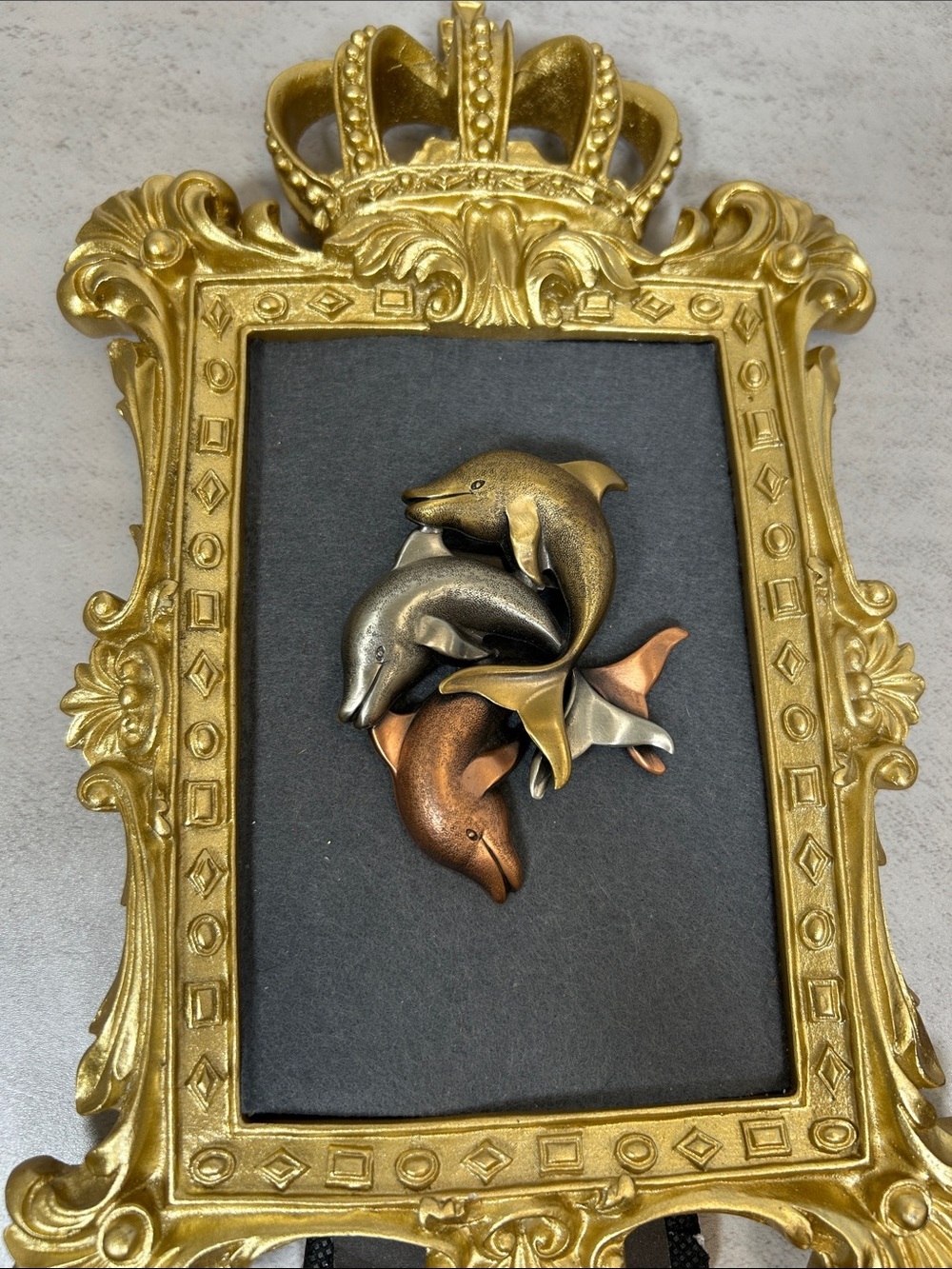 Multi-Tone Dolphin Trio Brooch - Gold, Silver & Copper Finish